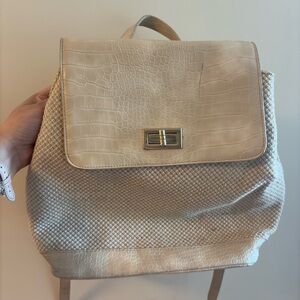Buckle Cream Croc-Texture Backpack
